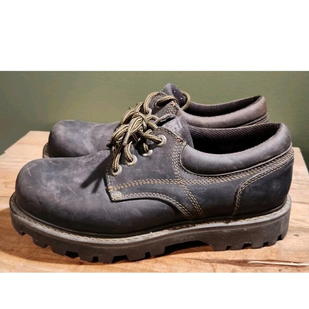 American Eagle Women VTG Y2k 90s Brown Leather Platform Chunky Jammers Shoes 11 - Picture 4 of 8
